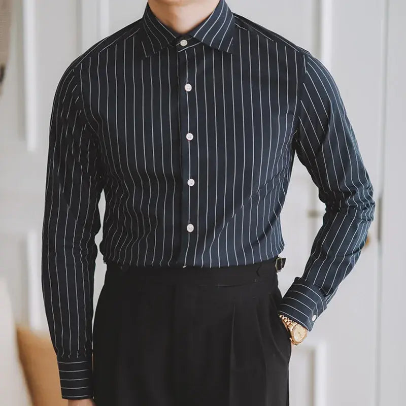Camisa Social Listrada de Algodão Masculina Exigent MXE084