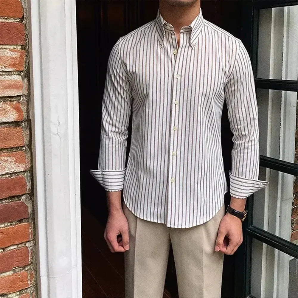 Camisa Social Listrada de Algodão Masculina Exigent MXE085