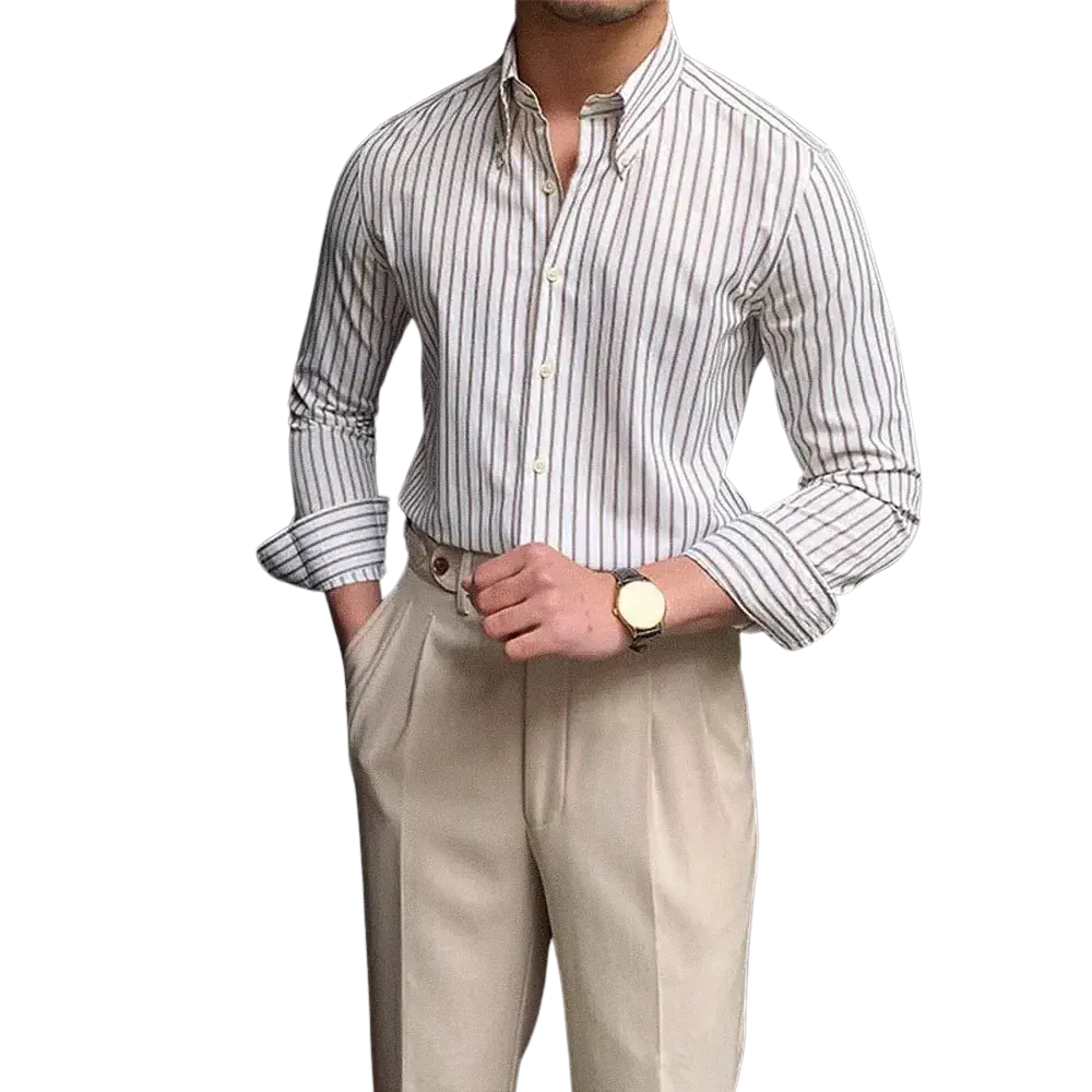 Camisa Social Listrada de Algodão Masculina Exigent MXE085